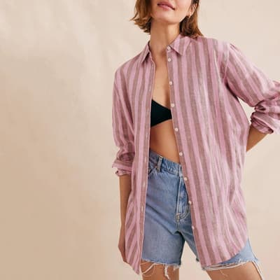 Relaxed Linen Shirt-Formica Pink, Lurex Stripe