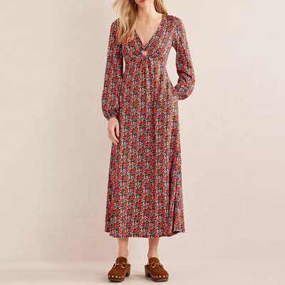 Red Floral Keyhole Jersey Maxi Dress
