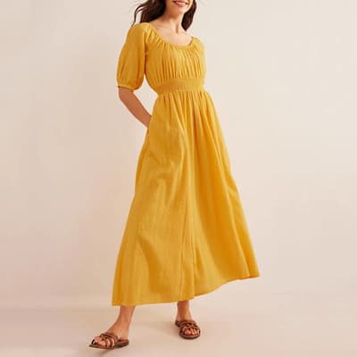Yellow Scoop Neck Cotton Maxi Dress