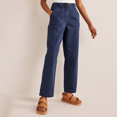 Navy Casual Tapered Cotton Trousers