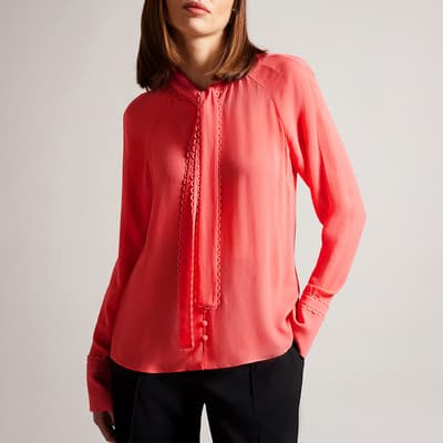 Coral Julinaa Blouse With Rouleaux Trim Detail