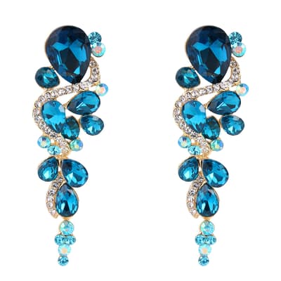 18K Gold Multi Blue Chandelier Earrings