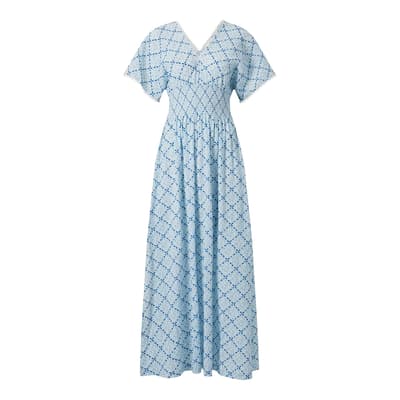 Blue/Multi  Grand Cayman Smock Waist Maxi Dress
