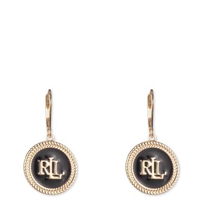 Gold Jet Black Enamel Drop Earrings