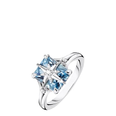 925 Sterling Silver Blue Stone With Star Ring