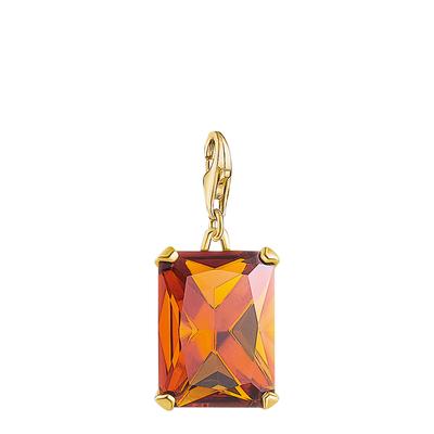 18K Yellow Gold Plating 925 Sterling Silver Large Orange Stone Pendant
