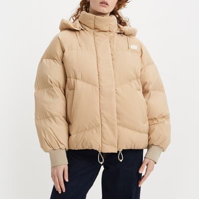Camel Hooded Puffer Jacket