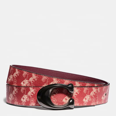 Red White Signature Buckle Reversible XL Belt With Horse And Carriage