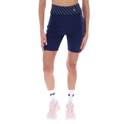 Navy Clara Stripe Cotton Blend Cycling Shorts