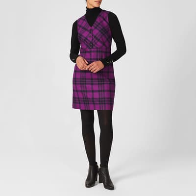 Purple Mary Check Wool Mini Dress