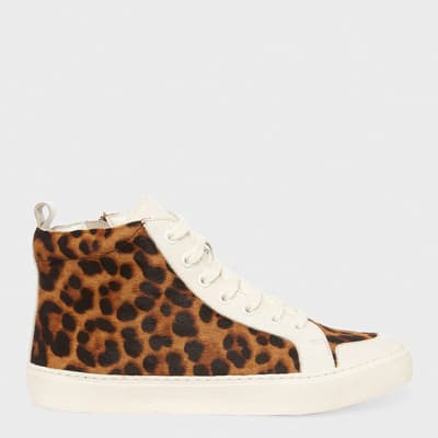 Tan Halle Printed High Top Leather Trainers