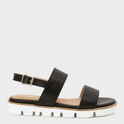 Black Katie Buckle Leather Sandals