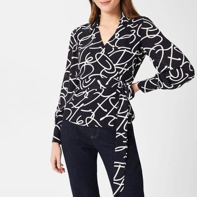 Navy Clemmie Printed Wrap Blouse