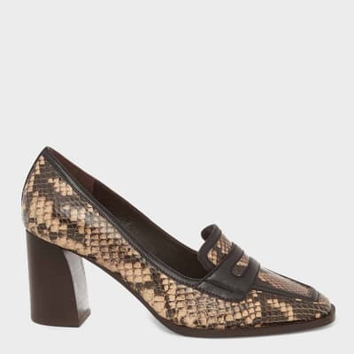 Brown Niamh Printed Leather Court Heels
