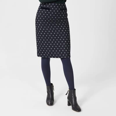 Navy Tessa Printed Wool Pencil Skirt