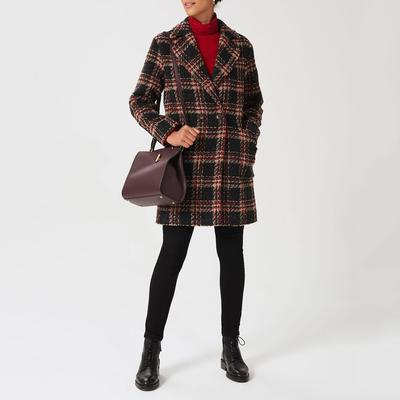 Black Carmina Check Wool Blend Coat