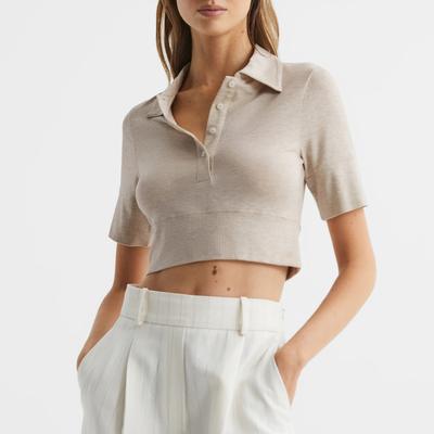 Beige Eva Cropped Short Sleeve Top