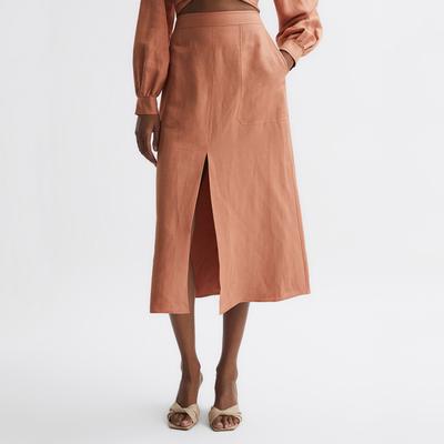 Pink Axelle Slit Midi Skirt