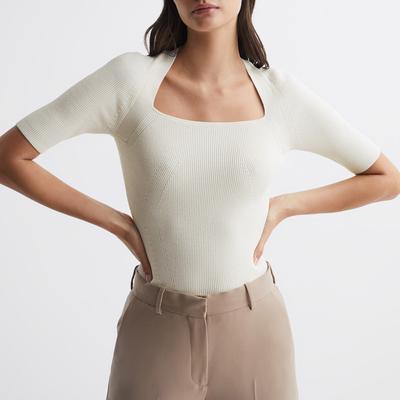 White Tina Square Neck Ribbed Top