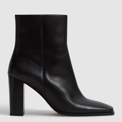 Black Casey Square Leather Boots
