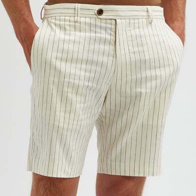 Ecru Milo Striped Linen Blend Shorts