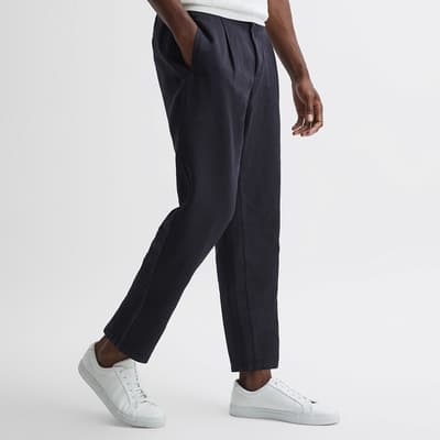 Navy Pact Straight Cotton Blend Trousers