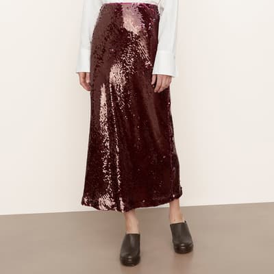Burgundy Sequined Slip Skirt