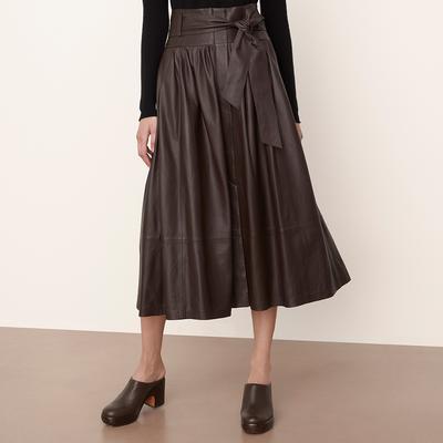 Brown Leather Midi Skirt