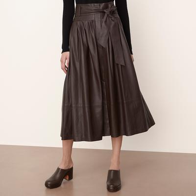 Brown Leather Midi Skirt