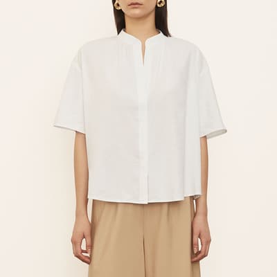 White Button Up Linen Blend Shirt