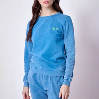 Blue Embroidered Logo Cotton Sweatshirt