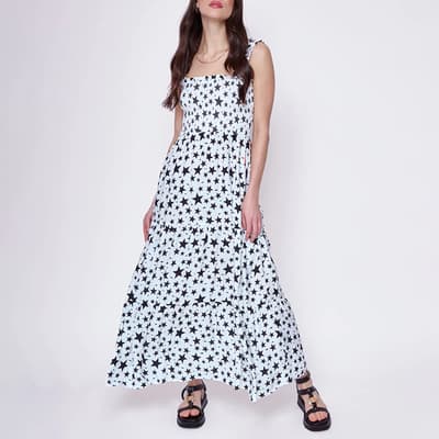 White/Black Star Print Strappy Midi Dress