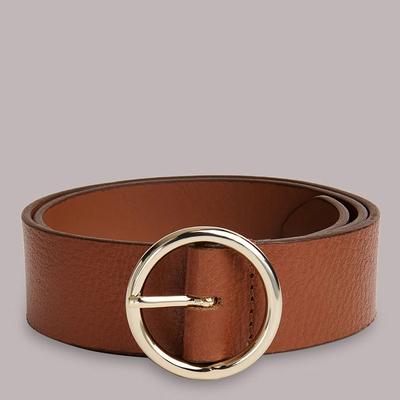 Tan Circle Leather Buckle Belt