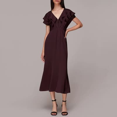 Burgundy Adeline Frill Midi Dress