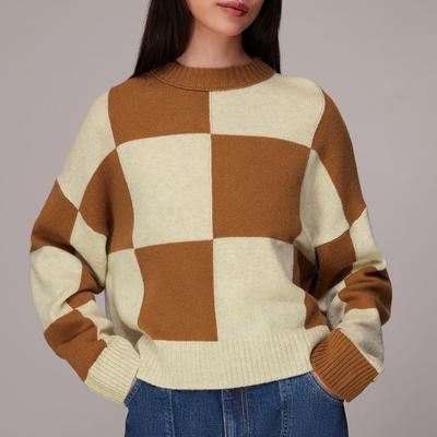 Ecru/Brown Check Wool Blend Jumper