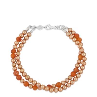Silver Mixed Carnelian And Freshwater Pearl Bracelet