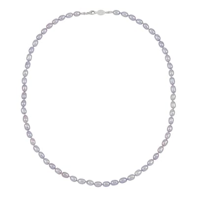 Silver Oval Powder Blue Pearl Necklace