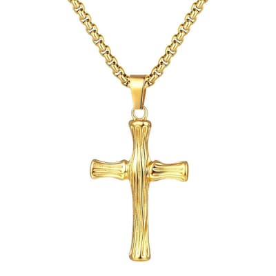 18K Gold Bamboo Cross Necklace