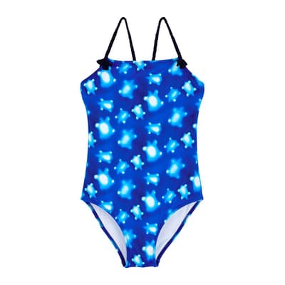 Girls' Blue All Over Print Swimsuit