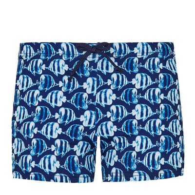 Boy's Blue Fish Print Swim Shorts