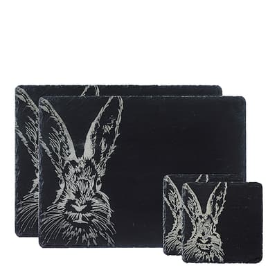 Slate Coaster & Place Mat Gift Set - Hare