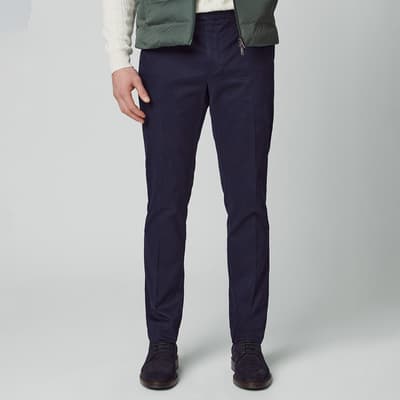 Navy Cotton Straight Button Trousers