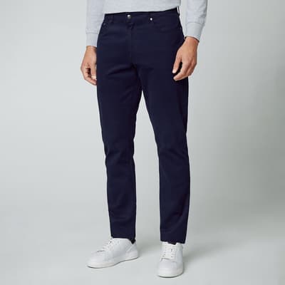 Navy Cotton 5 Pocket Slim Trousers