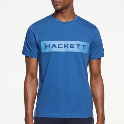 Blue Crew Neck Branded Cotton T-Shirt