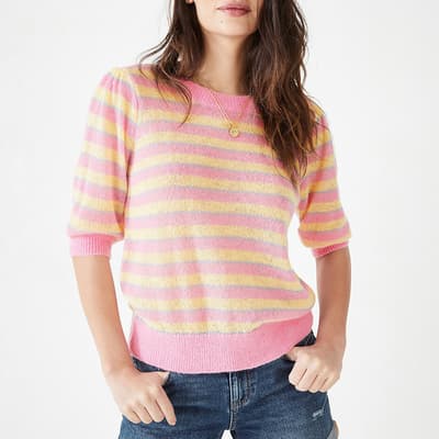 Multi Flori Striped Knitted Wool Blend T-Shirt
