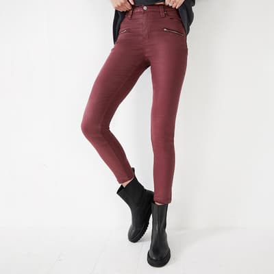 Maroon Coated Stretch Jeans