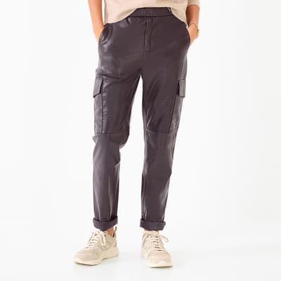 Brown Leather Cargo Joggers