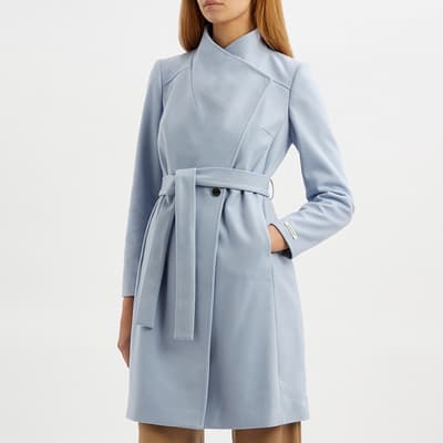 Blue Sandra Cashmere Blend Wrap Coat