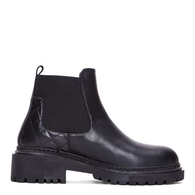 Black Textured Leather Chelsea Boots