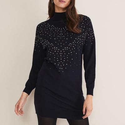 Black Helena Gold Stud Knit Dress